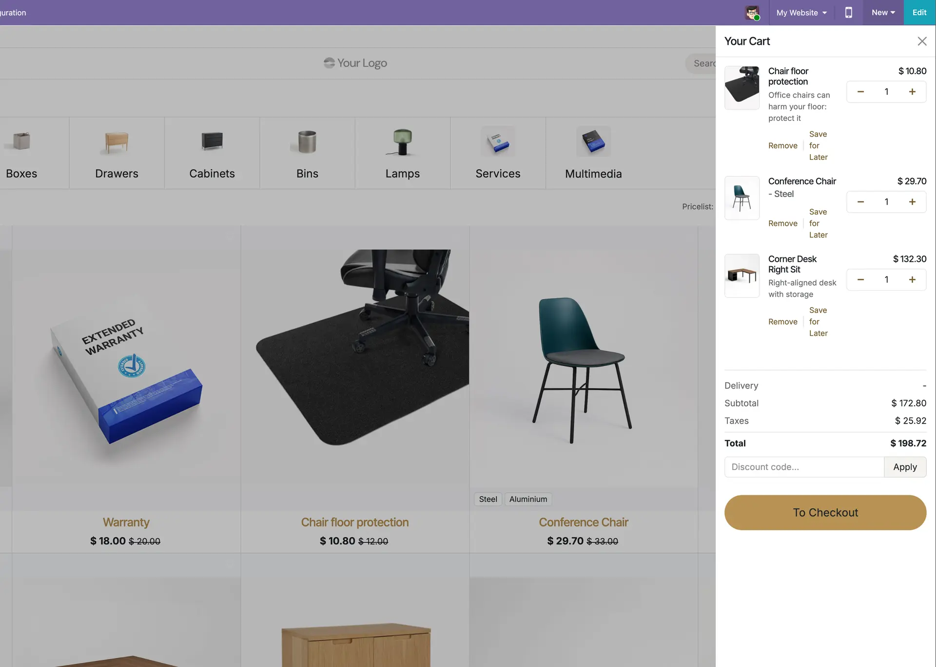 Widok modułu lateral cart - moduł stworzony przez Adapt IT